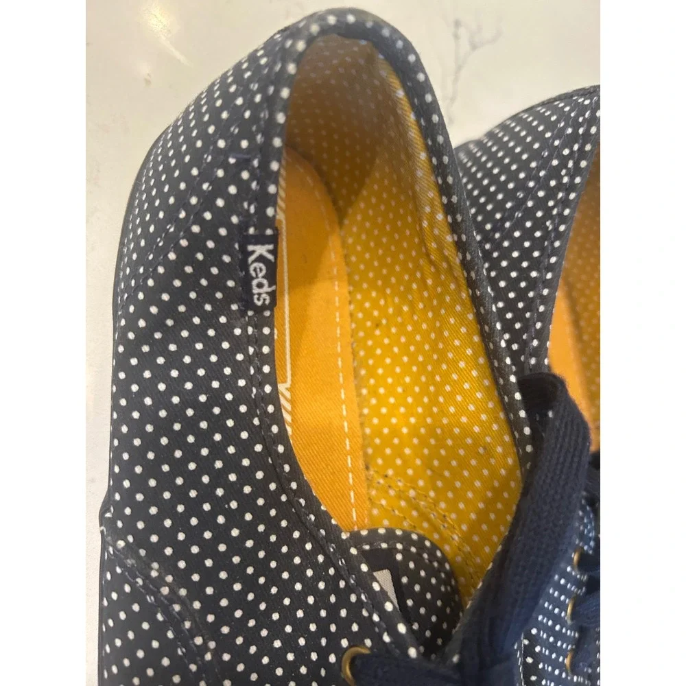 Keds Champion Sneakers Navy Blue Polka Dot Canvas Lace Up Low Top Shoes